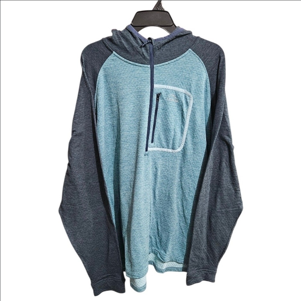 LL Bean Mens Active Quarter Zip Hoodie Blue Gray Heathered XXXL 3XL 521237 - Picture 2 of 8